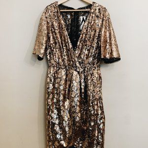 TFNC Kimono Sleeve Sequin Wrap Mini Dress Gold 22